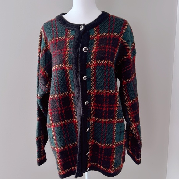 La Dame Australia Plaid Button-Up Cardigan Oversized Vintage Retro Style - Picture 2 of 5